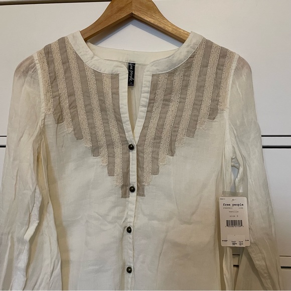 Free People Vanilla Ecru Gauze Lace Trim Tunic - Picture 3 of 4